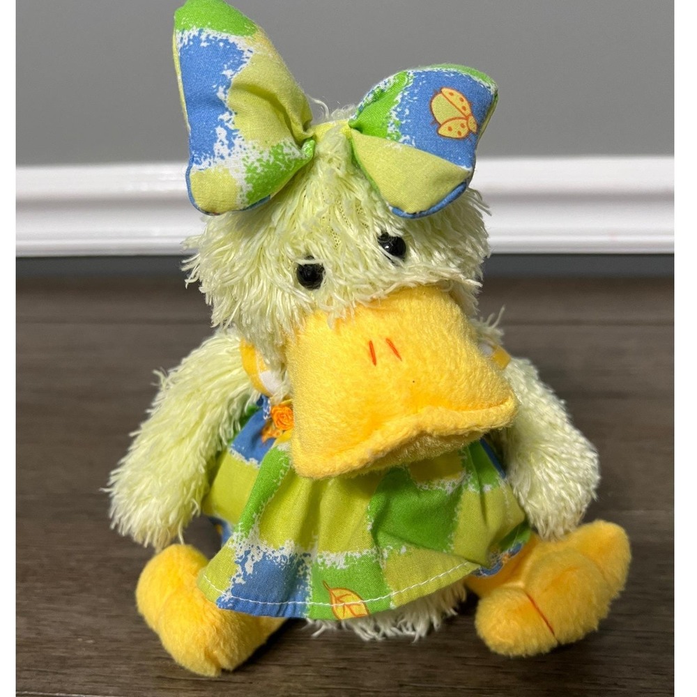 PBC International Duck Plush Yellow Green Blue Bow Dress Stuffed Animal 8" Toy